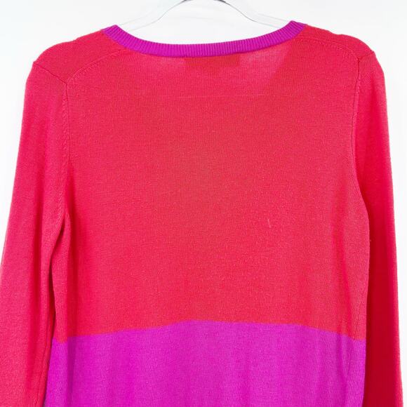 LOFT Colorblock Orange Magenta Cardigan Sweater Lightweight Womens Size Med - Picture 10 of 11